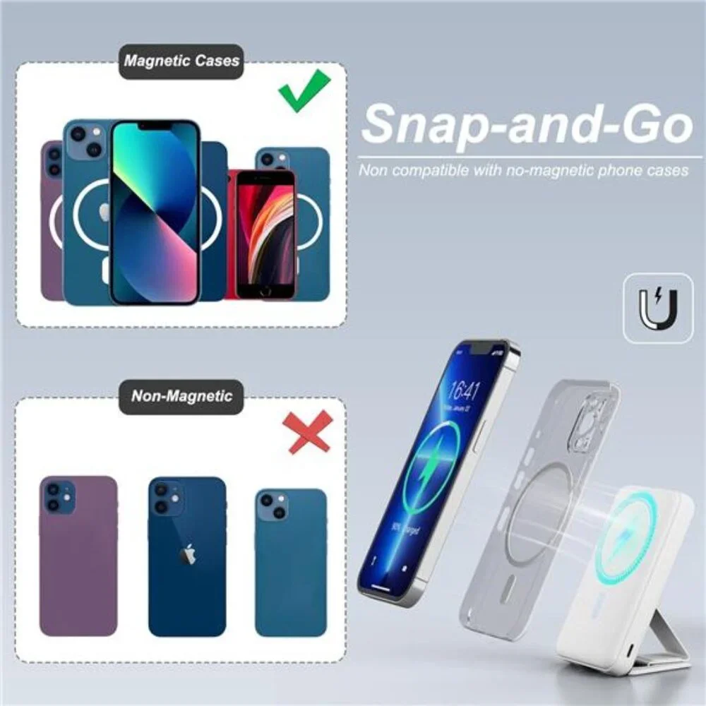 Magnetic Power Bank,10000mAh Foldable Wireless Portable Charger with USB-C Cable